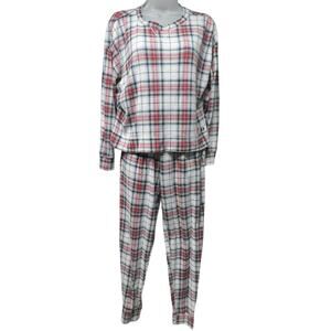 Gap Body 2 Piece Lounge Pajama Top Jogger Bottom Set Red Blue Plaid Size Medium